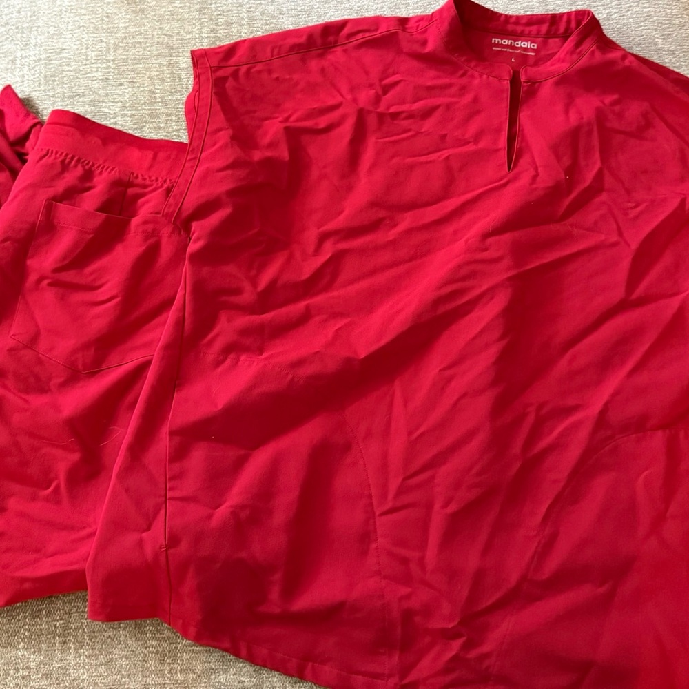 Mandala Women's Red Scrub Top and Pants Set